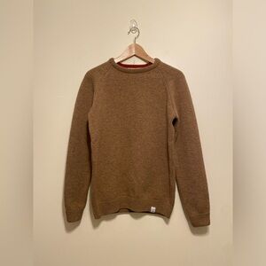 Norse Projects Brown Crewneck Wool Sweater with Red Trim. Size XS